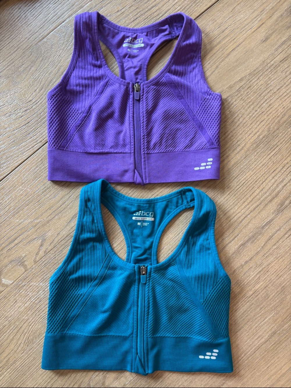 bcg Purple and Teal Front-Zip Racerback Sports Bras